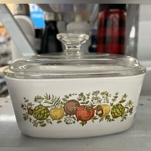 Corningware White Casserole Dish with Fruit Design